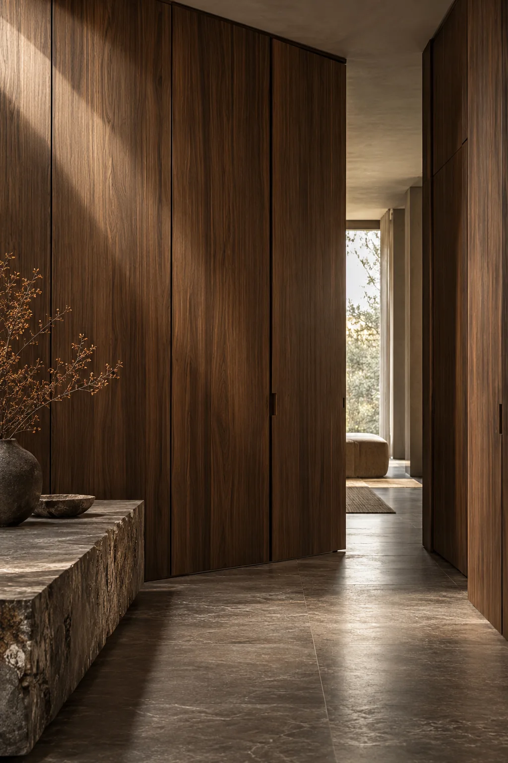 Walnut wall panels and concealed doors, concept study